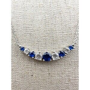 Designer Sterling Silver Lab Sapphire Curve Necklace 18”